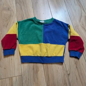 VTG 90s Handstands Colorblock Velour Sweatshirt 18M Made in USA Primary Colors